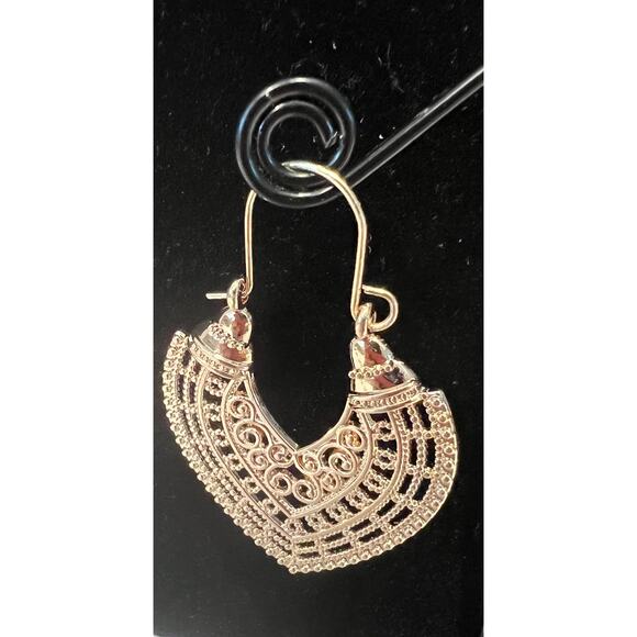 Vintage Antique 2 inch Intricate Design Bohemian Indian Brass Pierced Earrings - Picture 2 of 4